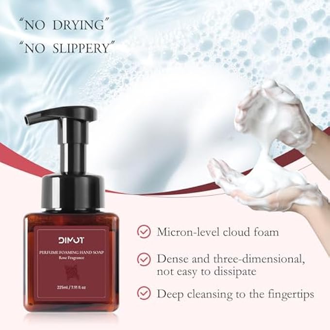 DIMOT FOAM HAND SOAP ROSE FRAGRANCE - GENTLE FOAM SOAP WITH HYALURONIC ACID & VITAMIN E, MILD FOAM MOUSSE FOR DAILY HAND WASH - 225 ML - Image 3